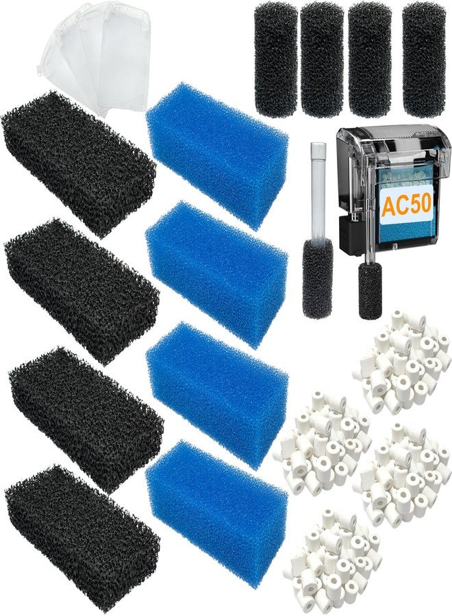 beaufan Aquarium Media Maintenance Kit Replacement for Fluval AC50 Power Filter, Includes 4 Foam Filters, 4 Carbon Sponge Filters, 4 Pack Ceramic Rings and 4 Intake Strainer Sponges - Image 1